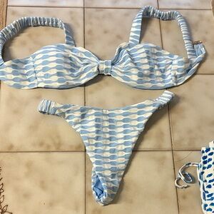 SHEIN Blue and White Bikini Set